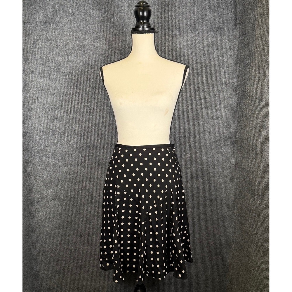 Ann Taylor Polka Dot Skirt Womens 4P 100% Silk Black White A-Line Ruffle Retro